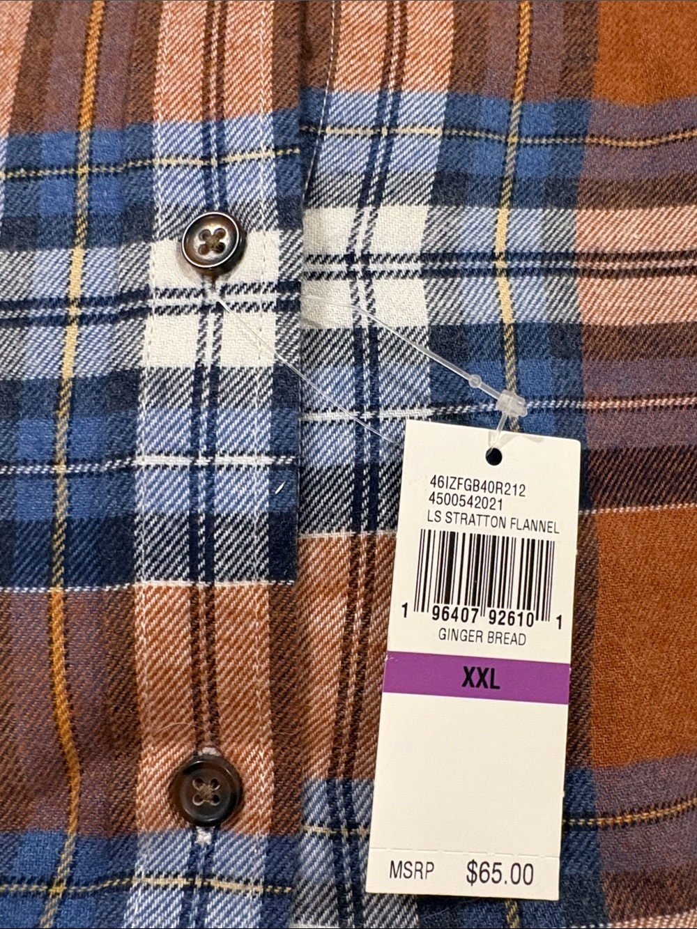 Izod Brown & Blue Plaid Button-Down Flannel Shirt - Picture 3 of 4